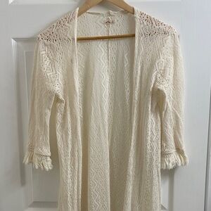 Hollister Boho Crochet Lace Open-Front Fringe Sleeve Duster Size Women’s Medium